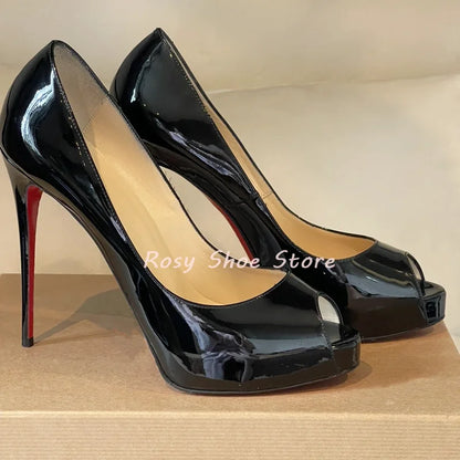 Super Waterproof Platform Patent Leather Women's Pumps Sexy Peep Toe Slip On Stiletto Sandals Model Show Dress Shoes Party Shoes