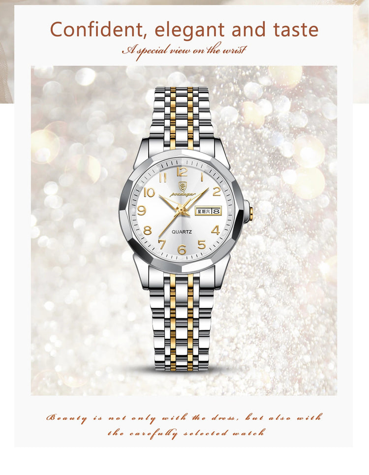 POEDAGAR elegante orologio da polso da donna al quarzo impermeabile luminoso data settimana orologio da donna orologi da donna casual in acciaio inossidabile reloj platinumshop