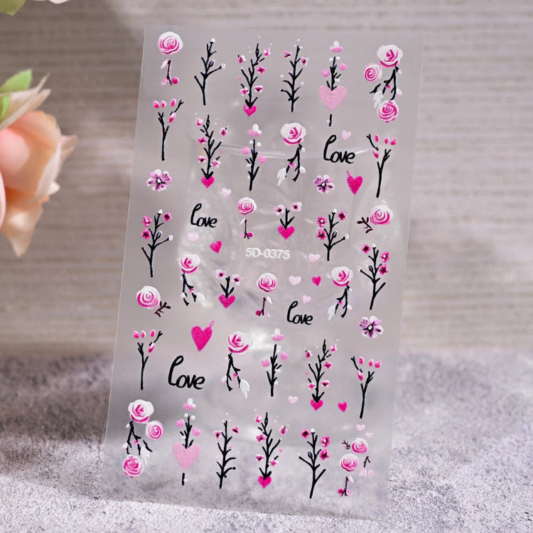 1Pcs 5D Jelly White Lily Red Strawberry Nail Art Sticker Peony Rose Camellia Embossed Nails Decals Delicate Nail Art Decorations