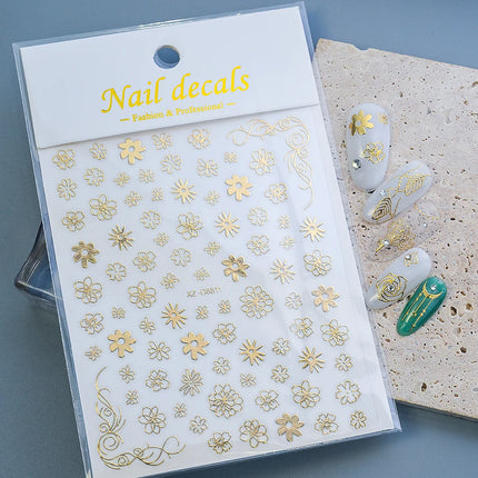 1pcs Gilded Hollow Flower Leaves Nail Art Stickers French Lines Bohemian Tassels 3D Nail Decals Rose Pattern Manicure Decoration