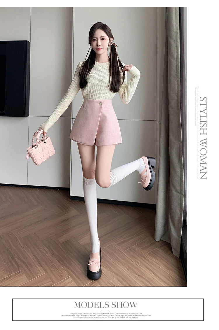 Autumn New Solid Woolen Shorts Skirt For Women 2025 New Fall Winter Small Fragrant Style Buttons Deco High Waisted Tweed Shorts