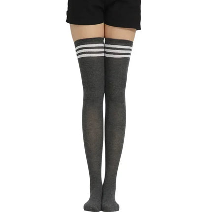 Moda ragazze carine coscia alta nero bianco a righe sopra il ginocchio calzini lunghi scaldamuscoli Lolita calze gotiche per donne sexy