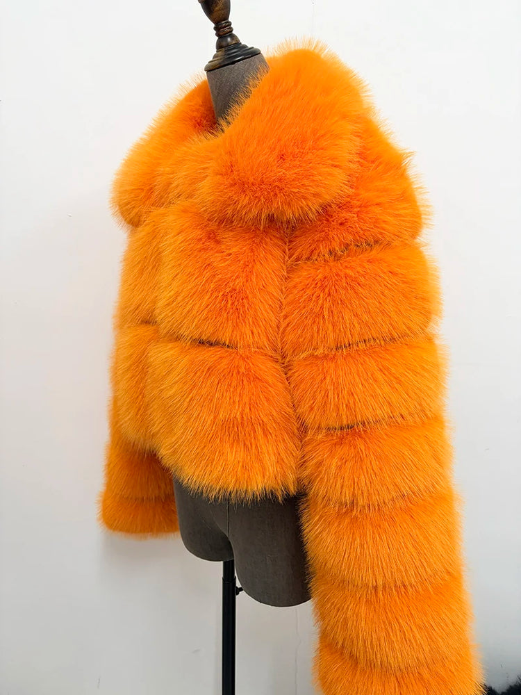 ZADORIN Chic Turn Down Collar Cropped Faux Fur Coat Woman Luxury Designer Faux Fur Jackets for Woman Winter Y2K Clothes Fur Top