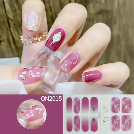 14Tips 3D Flowers Gradient Color Adhesive UV Gel Nail Stickers Fashionable Marble Pattern Nail Wraps DIY Manicure Arts Decals