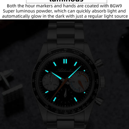 ADDIESDIVE 37mm Watch For Men Chronograph 10Bar Diver BGW9 Luminous Bubble Mirror Glass AD2539 Aluminum Ring VK63 Quartz Watches