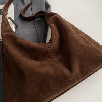 Women Suede Shoulder Bag with Zipper Hobo Bags Large Capacity Handbag Slouchy Bag Commuter Travel Bag Purses and Handbags PlatiNum
