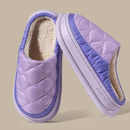 Evshine Women's Winter Furry Slippers Soft Thick Sole Indoor Plush Slides Waterproof Fluffy Shoes Warm Fur House Cotton Slippers