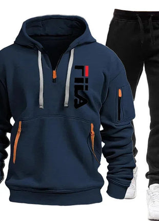 Autumn and winter hot selling men's hooded sweatshirt+casual pants two-piece outdoor multi pocket pullover and sports pants set PlatiNum