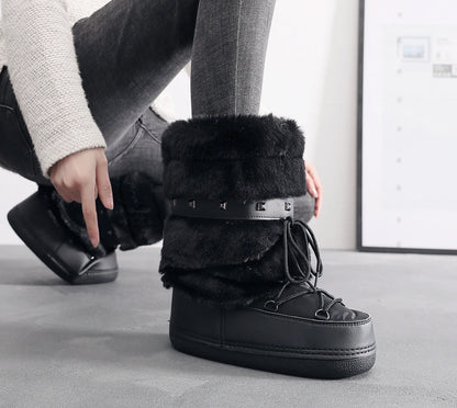 Women's Furry Boots New Warm Skiing Winter Boots Women Space Boots Trendy Ladies Winter Shoes Non-slip Girls Snow Boots