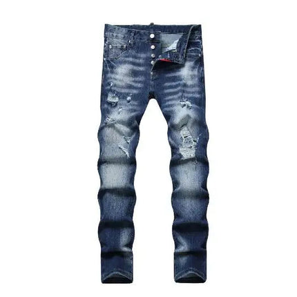 New Fashion Men Black Ripped Denim Jeans talian High Street Style Denim Pants High Quality Male Slim Fit Denim Trousers Size 38 PlatiNum