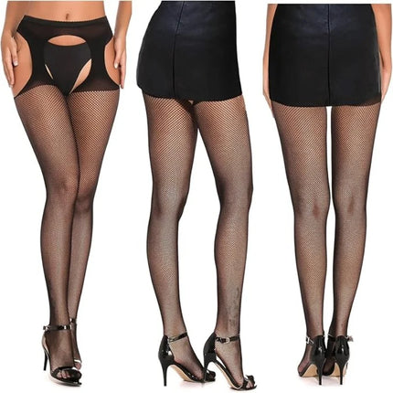 Calze a rete sexy da donna da 3 pezzi Collant con reggicalze alti fino alla coscia con reggicalze Design con motivo scavato per uso occasionale