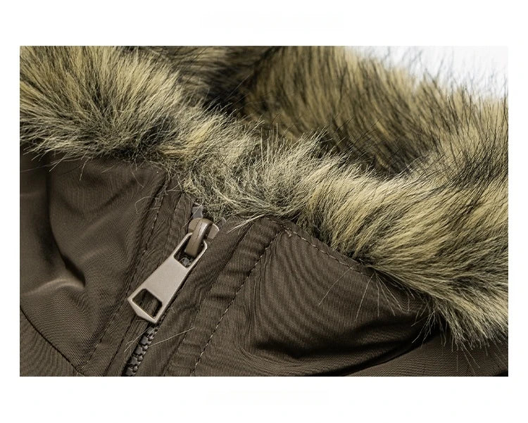 Mens Korean Streetwear Thick Warm Jacket Winter Fleece Lined Fur Collar High Quality Cold Proof Heavyweight Outdoor Thermal Coat