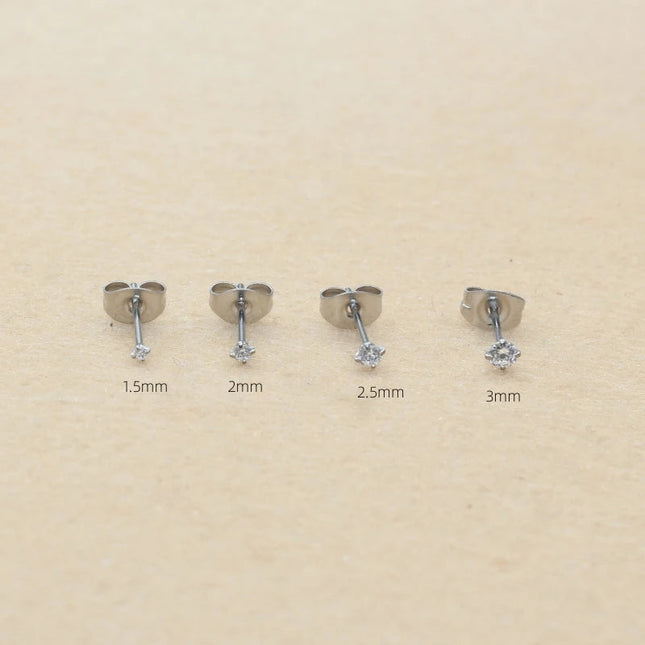 Super Mini 1.5MM 2MM zirconi in acciaio inox Push Back orecchini a bottone per uomo donna 2PC delicato Jewerlry platinumshop