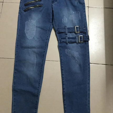 Zipper Decoration Slim Fit Biker Jeans Men Cotton Stretchy Ripped Skinny Jeans High Quality Hip Hop Black Oversize Denim Pants PlatiNum