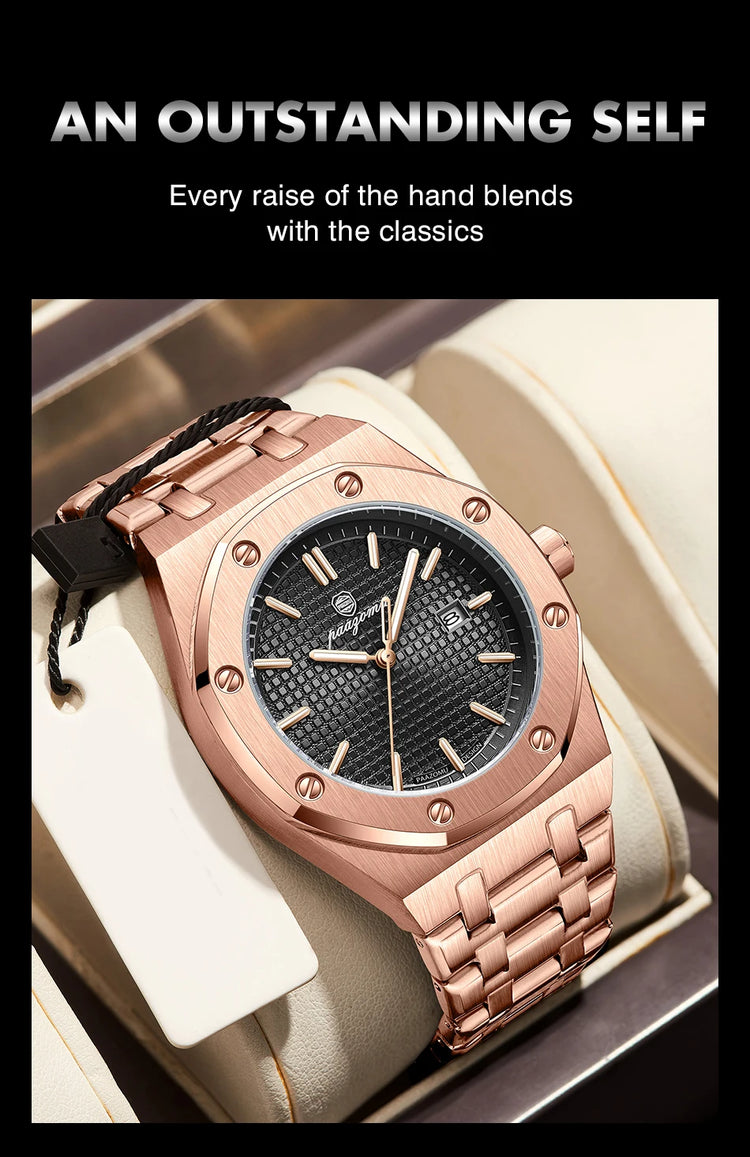Customized Watch PAAZOMU Business Man Wristwatch Waterproof Luminous Date Men Watch Stainless Steel Quartz Watches For Men Reloj