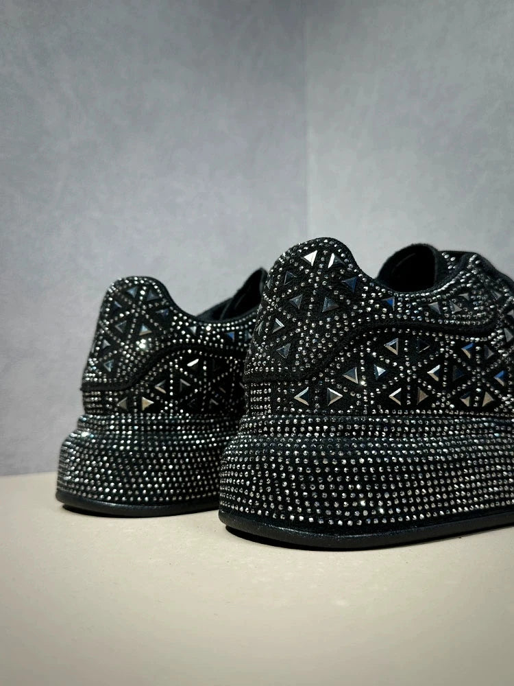 New Luxury White Rhinestone Designer Men's Shoes Punk Sneakers Hip Hop Male Casual Platform Shoes Shiny Flats Zapatillas Hombre