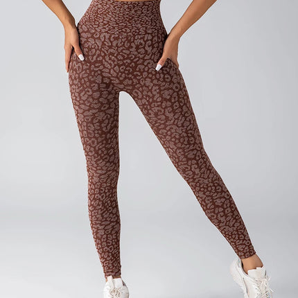 Women's Seamless Leopard Print Yoga Pants with Hip Lifting and High Waist Fitness Pants with High Elasticity PlatiNum
