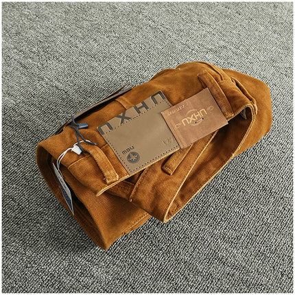 Retro heavy simple cargo pants men's loose straight leg casual pants pure cotton twill woven 3D vertical cut cone pants