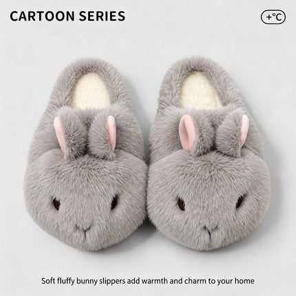 Cute Brown Bunny Plush Slippers Women Winter Warm Rebound Soft Sole House Shoes Indoor Fuzzy Non-Slip Comfortable Home Footwear
