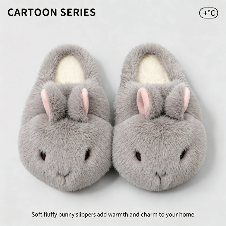 Cute Brown Bunny Plush Slippers Women Winter Warm Rebound Soft Sole House Shoes Indoor Fuzzy Non-Slip Comfortable Home Footwear