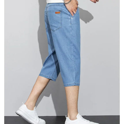 Pantaloncini jeans da uomo estivi sottili in Lyocell Blu Grigio Stile classico Elasticità Pantaloncini di jeans casual da lavoro leggeri e dritti da uomo