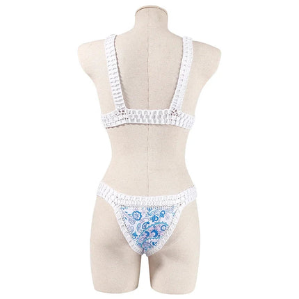 Set bikini reversibile leopardato fatto a mano all'uncinetto Set costumi da bagno neri a bordo piscina blu Paisley costume da bagno di lusso maillot de bain femme PlatiNum