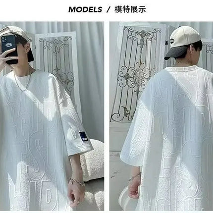 Abito di moda maschile bello set con pantaloncini a maniche corte jacquard sportivi casual larghi Set da due pezzi 2025 Primavera ed estate platinumshop