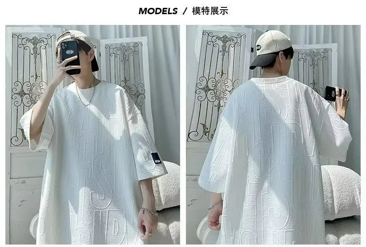 Abito di moda maschile bello set con pantaloncini a maniche corte jacquard sportivi casual larghi Set da due pezzi 2025 Primavera ed estate platinumshop