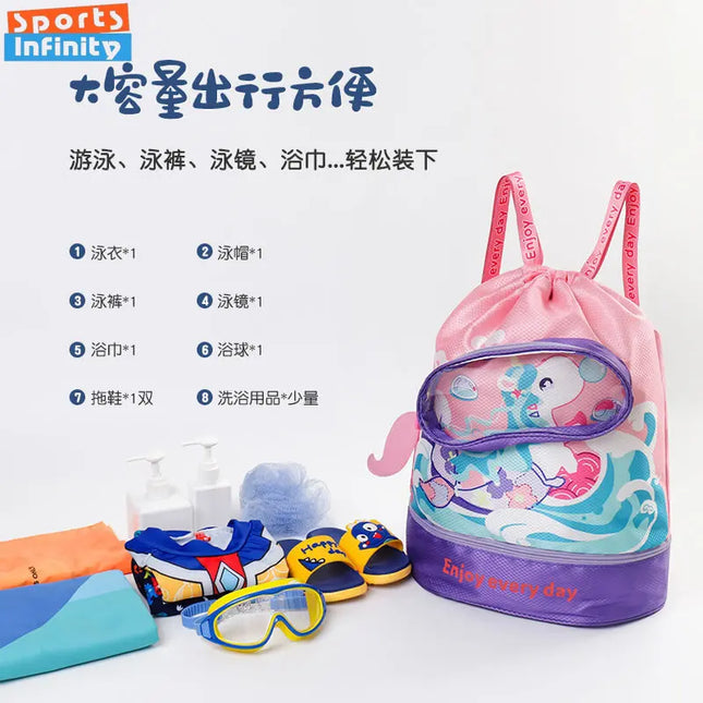 Kids' Swim Bag with Dry and Wet Separation Waterproof Swimming Bags Cute Cartoon Children's Beach Backpack Sports Bag