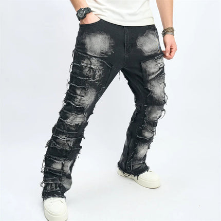 Denim Pants Men Ripped Distressed Washed Fashion Designer Male Denim Trousers Street Style Men's Slim Biker Jeans PlatiNum