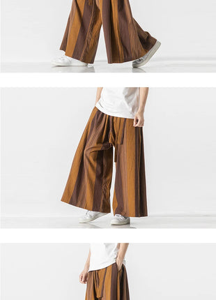 Pantaloni da uomo a gamba larga a righe in cotone e lino pantaloni a gamba larga uomo retrò stile cinese maschile casual vendite calde Nepal veste pantaloni da jogging