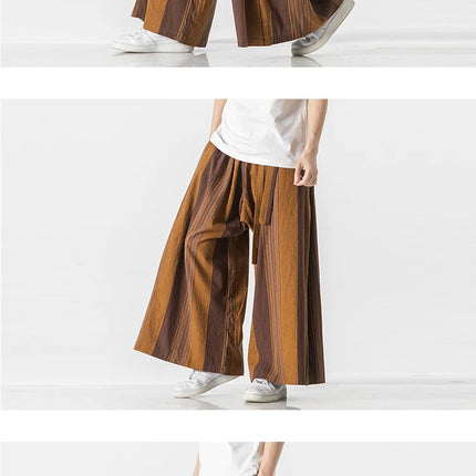 Pantaloni da uomo a gamba larga a righe in cotone e lino pantaloni a gamba larga uomo retrò stile cinese maschile casual vendite calde Nepal veste pantaloni da jogging