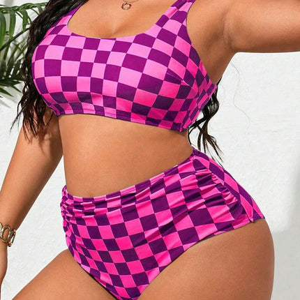 Costume da bagno taglie forti 2026 da donna, bikini sportivo a vita alta stampato, per nuotare, 5XL PlatiNum