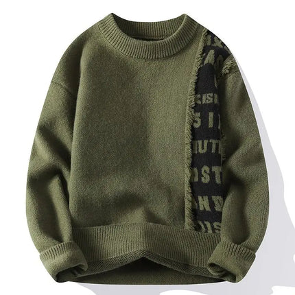 2024 Patchwork Knitted Sweater Trend High Street Autumn Winter Warm Men's Tops Hip-hop Street Clothing Fishing Sports Pullover