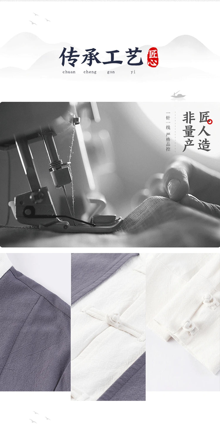 Camicie da uomo tradizionali Camicie da uomo in cotone e lino retrò stile cinese Camicette casual da uomo Kung Fu Tai Chi Tang da meditazione Zen