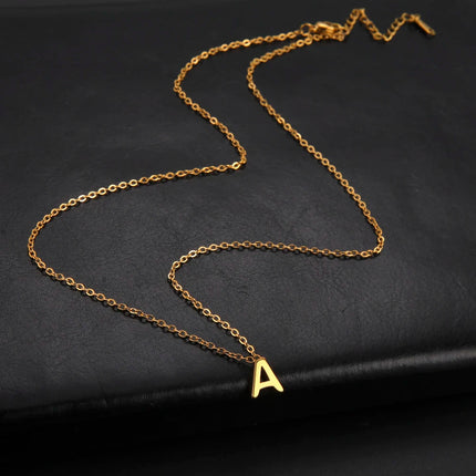 Skyrim Stainless Steel A-Z Initial Letter Necklace for Women Trend Minimalist Alphabet Choker Neck Chain Jewelry Birthday Gift PlatiNum