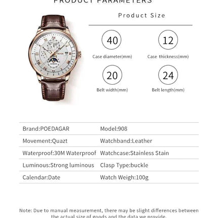 Orologio da uomo di lusso cronografo impermeabile modello fasi lunari orologio da polso da uomo luminoso in pelle orologi al quarzo da uomo orologio Casual platinumshop