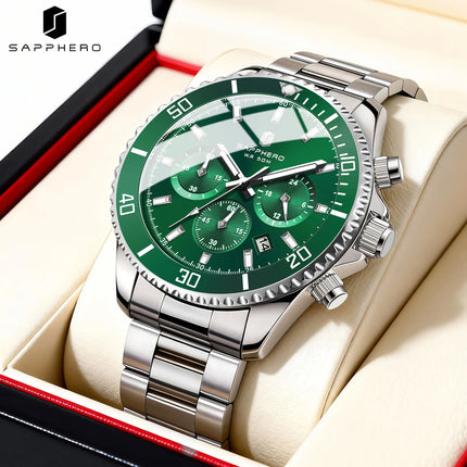 SAPPHERO Orologio Uomo Quarzo Lusso Cronografo Sport Acciaio Inossidabile Impermeabile 50M Data Luminoso Orologio Elegante Business