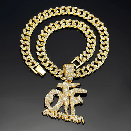 Hip Hop Fashion English Letter OTF Pendant Cuban Chain Necklace,  Suitable For Daily Wear By Men And Women , Rock Party Jewelry PlatiNum