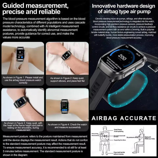 2026 Nuovo aggiornamento AI diagnostico Airbag pressione sanguigna precisa salute SmartWatch acido urico ECG lipidi nel sangue Smartwatch uomo donna platinumshop