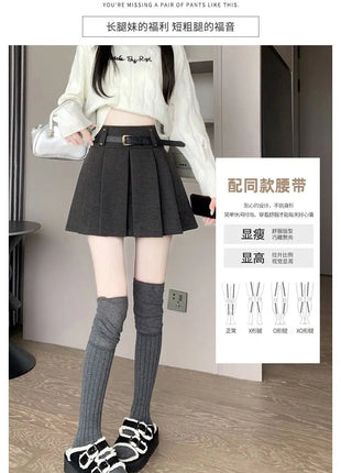 Autumn and Winter 2025 New High-waisted A-line Skirt College Style Sweet Versatile Woolen Pleated Skirt PlatiNum