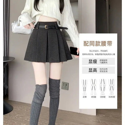 Autumn and Winter 2025 New High-waisted A-line Skirt College Style Sweet Versatile Woolen Pleated Skirt PlatiNum