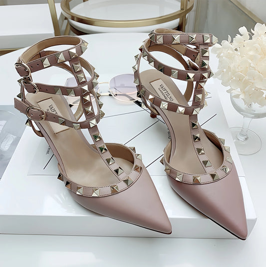 Three straps Rivet Heeled sandals luxury Women's Gladiator sandals summer Brand Slingbacks High Heels designer party Ladies Shoe