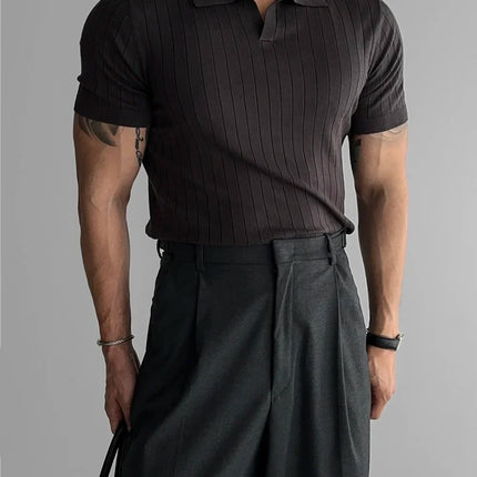 Men's Slim Fit Solid Color Stretchy Polo Shirt Sexy Fashion Trendy Cotton Casual Top Comfortable Elastic Summer Clothes