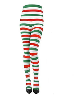 maveraCCüm | Calze natalizie Collant a righe rosso verde Leggings elasticizzati Costume da festa Y2K Calzini lunghi al ginocchio lavorati a maglia