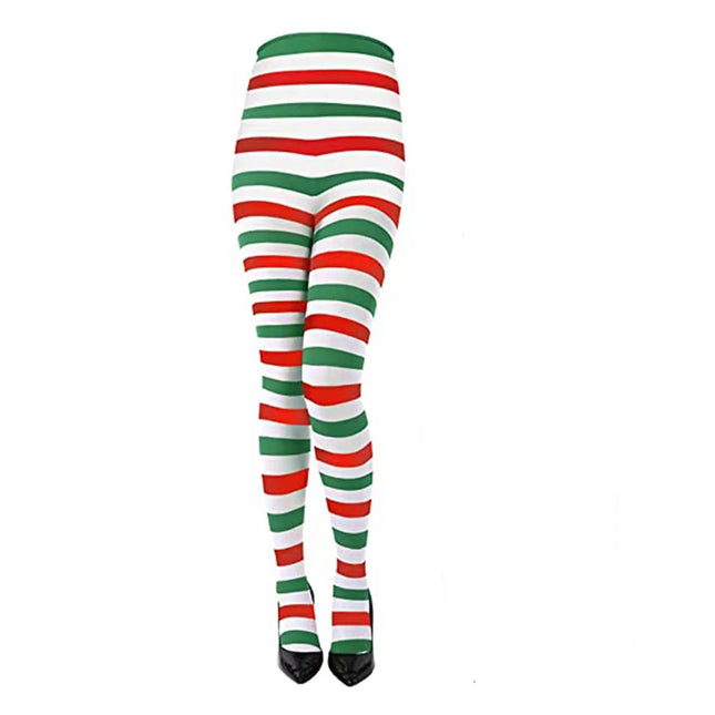 maveraCCüm | Calze natalizie Collant a righe rosso verde Leggings elasticizzati Costume da festa Y2K Calzini lunghi al ginocchio lavorati a maglia