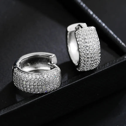 Luxury Zirconia Pave Wide Big Hoop Earrings Women Men Unisex Huggies Earrings Hip Hop Jewelry Bridal Wedding Accessories Gift PlatiNum
