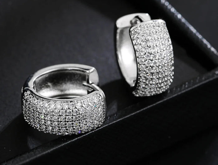 Luxury Zirconia Pave Wide Big Hoop Earrings Women Men Unisex Huggies Earrings Hip Hop Jewelry Bridal Wedding Accessories Gift PlatiNum