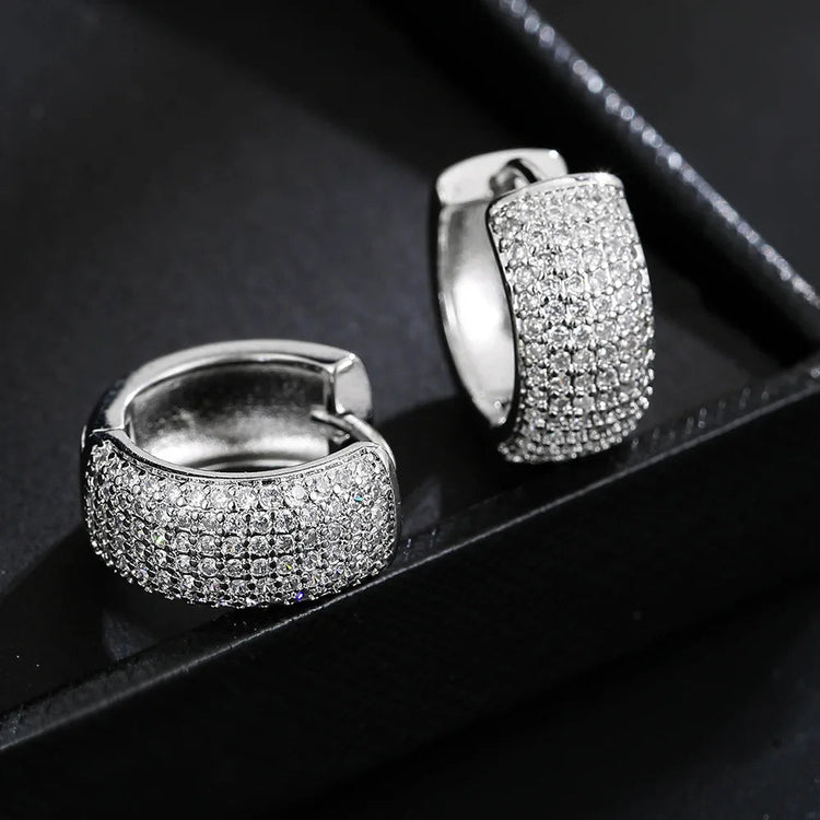 Luxury Zirconia Pave Wide Big Hoop Earrings Women Men Unisex Huggies Earrings Hip Hop Jewelry Bridal Wedding Accessories Gift PlatiNum