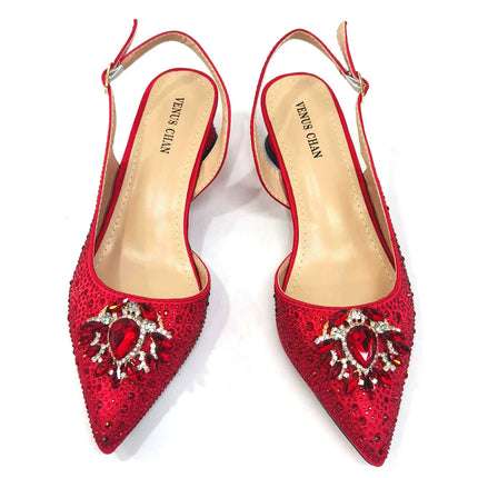Venus Chan Royal Blue Sandals for Women 2024 Luxury Wedding Pumps Med Heels strass Design Party Shoes and Bags Set